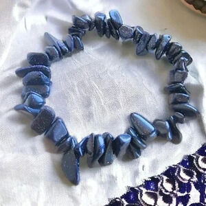 🆕️Blue Goldstone Aventurine Chips Handmade Boho Chic Stretch Bracelet ✨